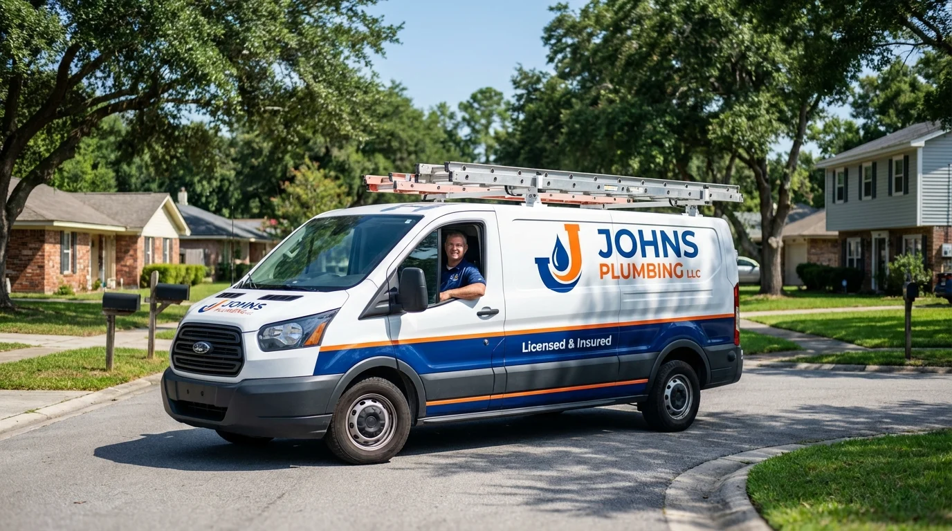 Johns Plumbing LLC service van in South Dennis, MA