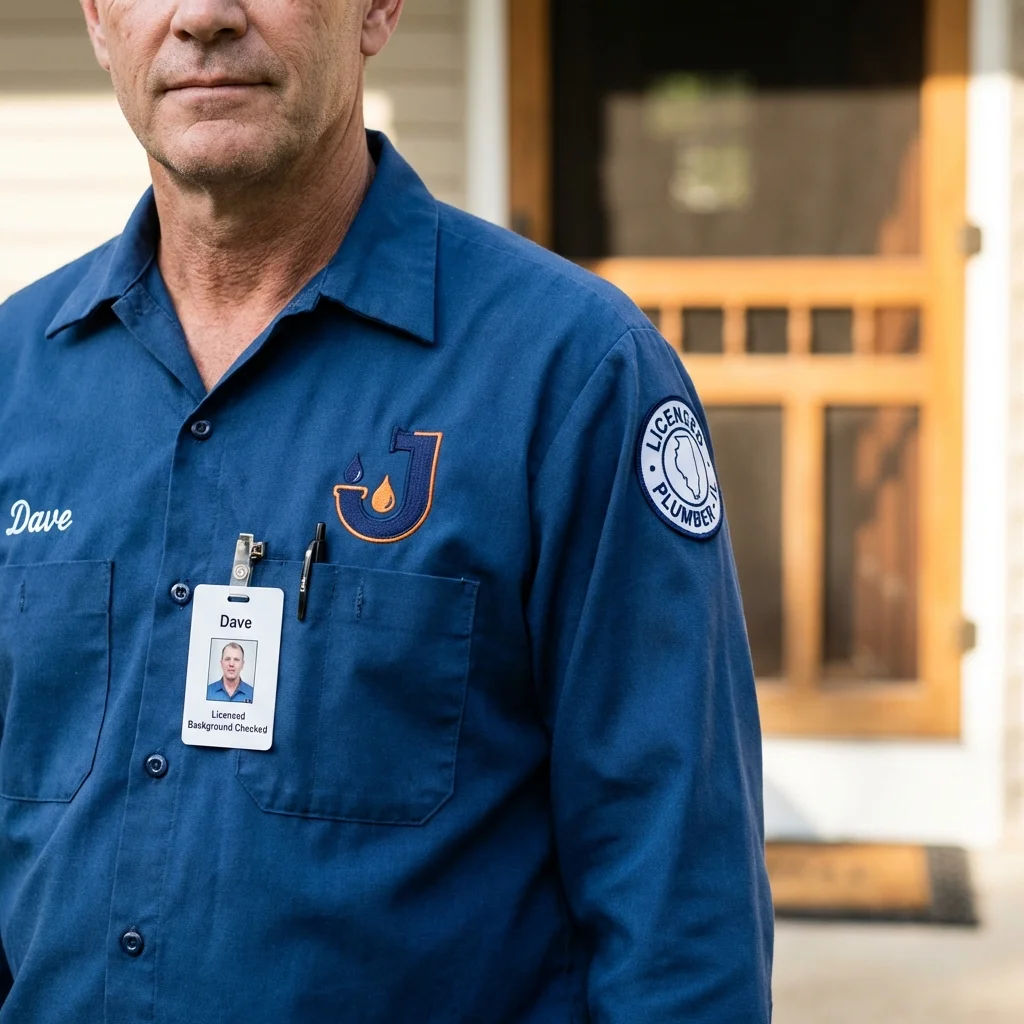 Licensed plumber showing ID badge in South Dennis, MA