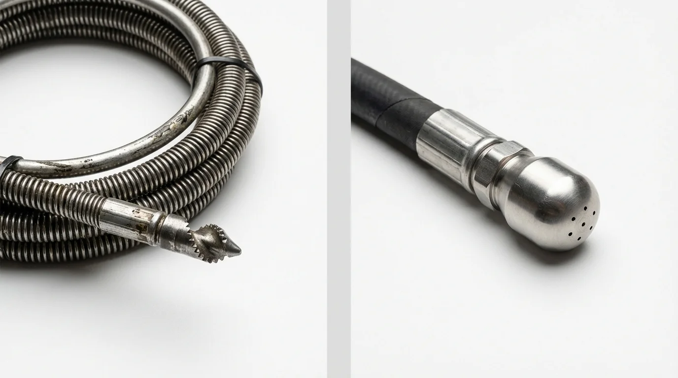 Drain snake cable and hydro jetting nozzle used for drain cleaning in South Dennis, MA