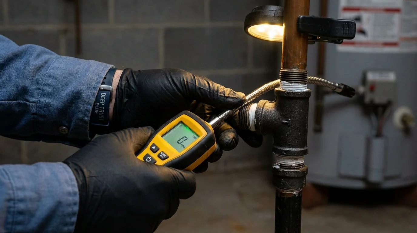 Gas leak detection with electronic sniffer by Johns Plumbing LLC in South Dennis
