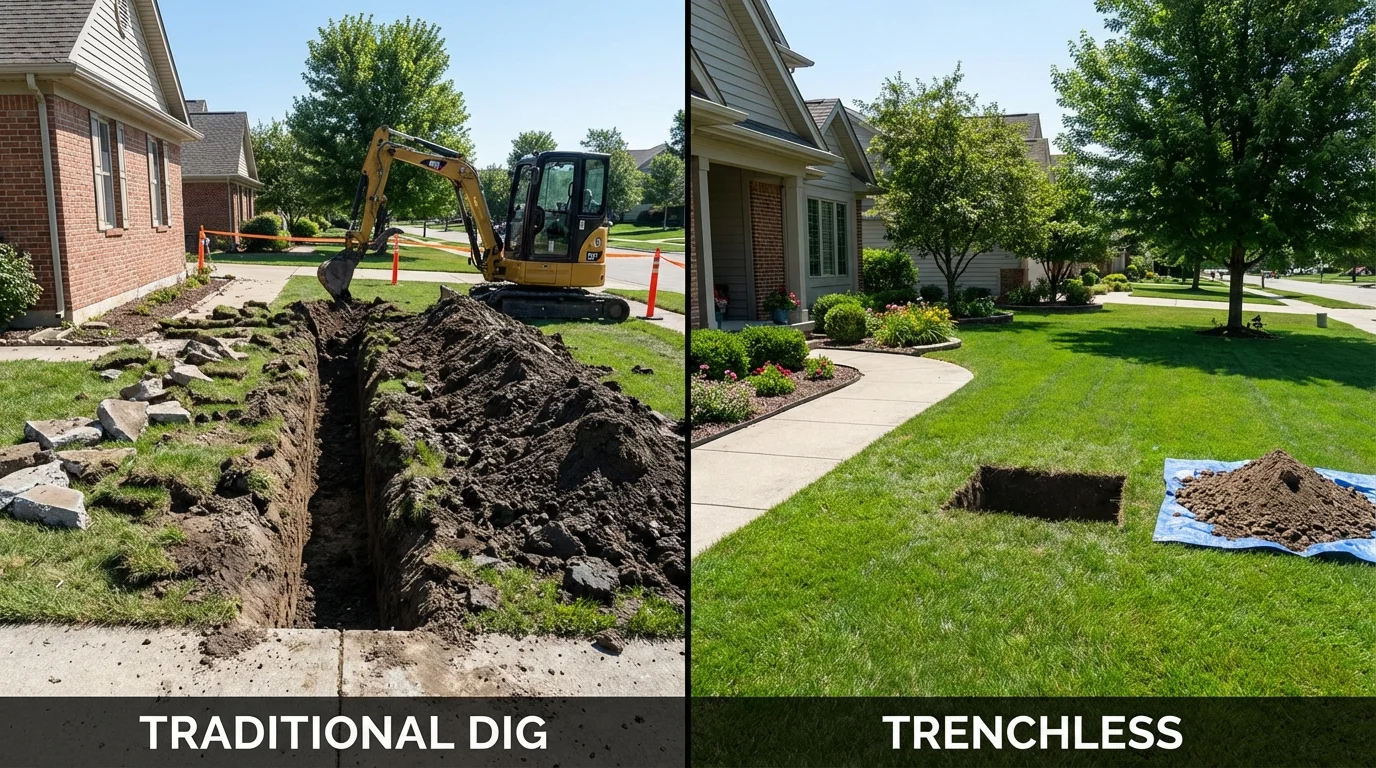 Trenchless sewer repair with minimal yard damage versus traditional excavation in South Dennis, MA